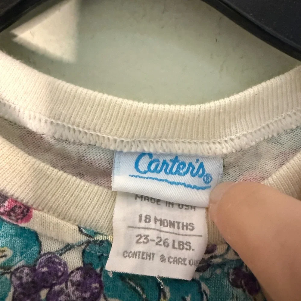 Vintage Carters Baby Girl 18M Floral Grape Peplum Sweatshirt Made in USA Teal